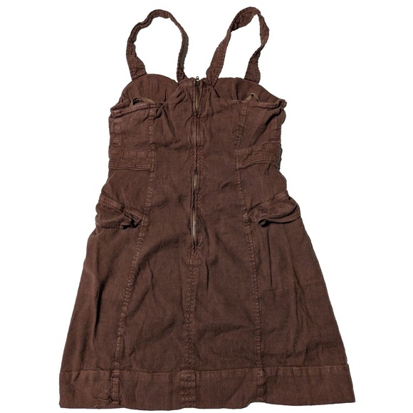 BY ANTHROPOLOGIE Linen Viscose Stretch Brown Cargo Mini Dress - Women 10 - Picture 2 of 10